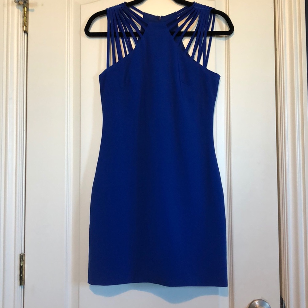 Blue body con short dress